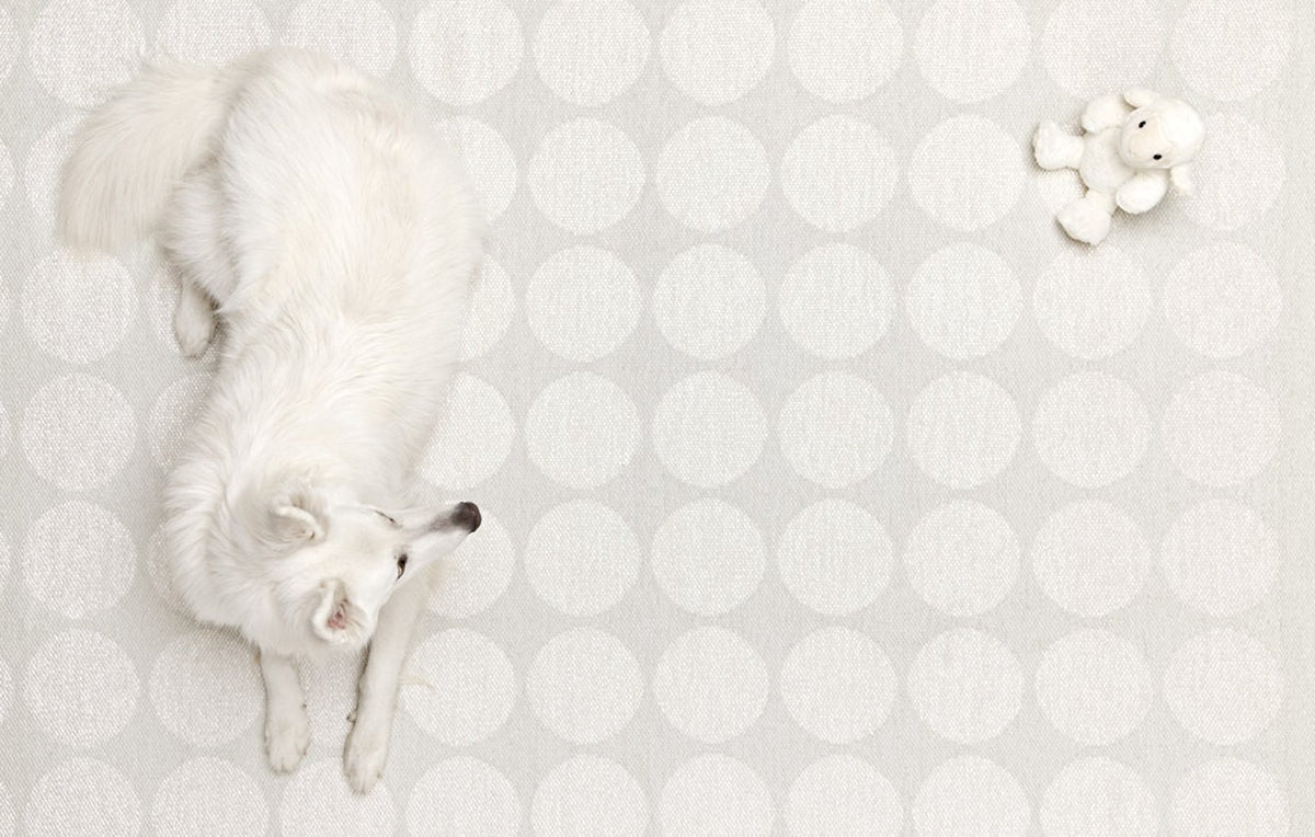 Hugo Metallic White & Fossil Grey Runner Rug by Pappelina, showing top view of hugo metallic white & fossil grey runner rug