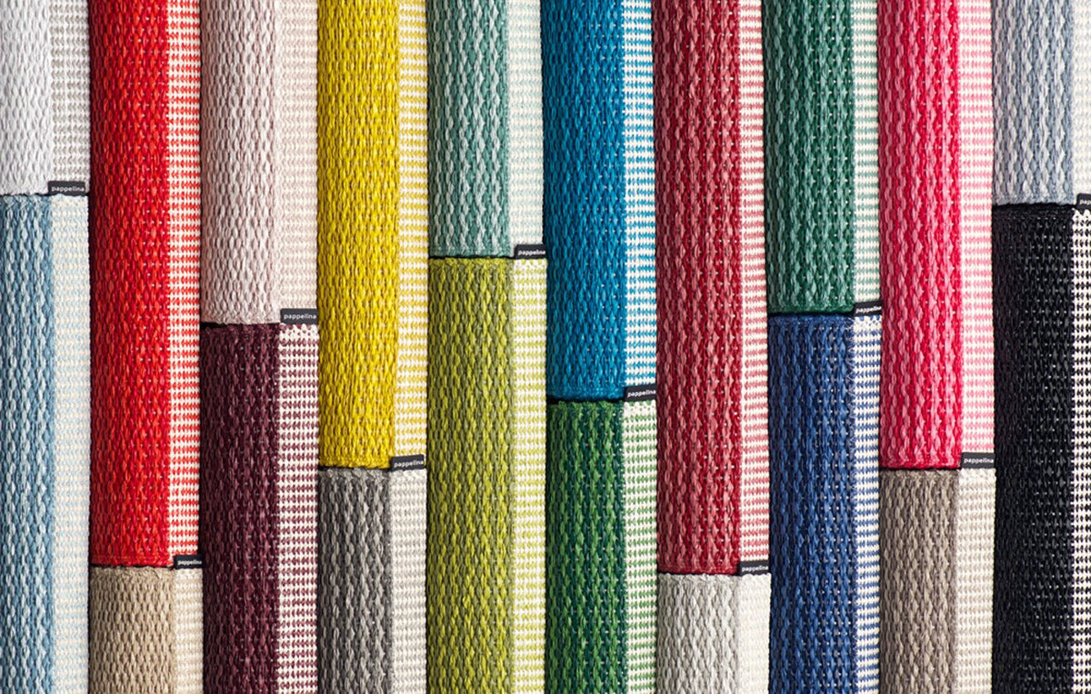 Mono Ocean Blue Runner Rug by Pappelina, showing closeup view of mono rug in multiple colors.