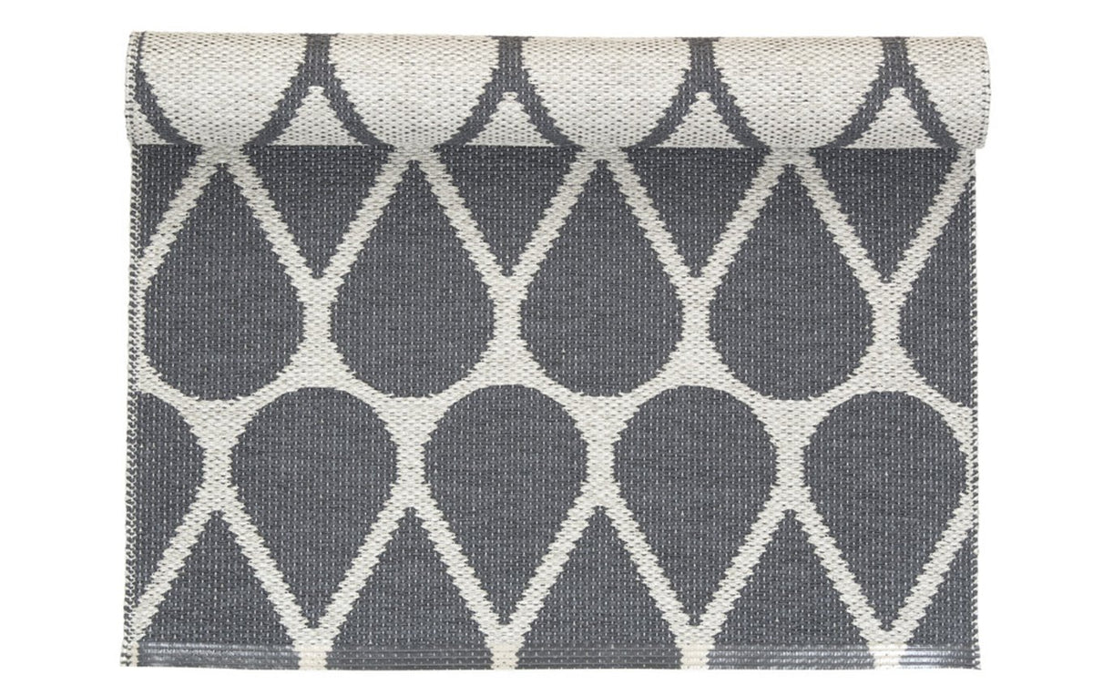 Otis Granit & Fossil Grey Runner Rug by Pappelina, showing fold view of otis runner rug.