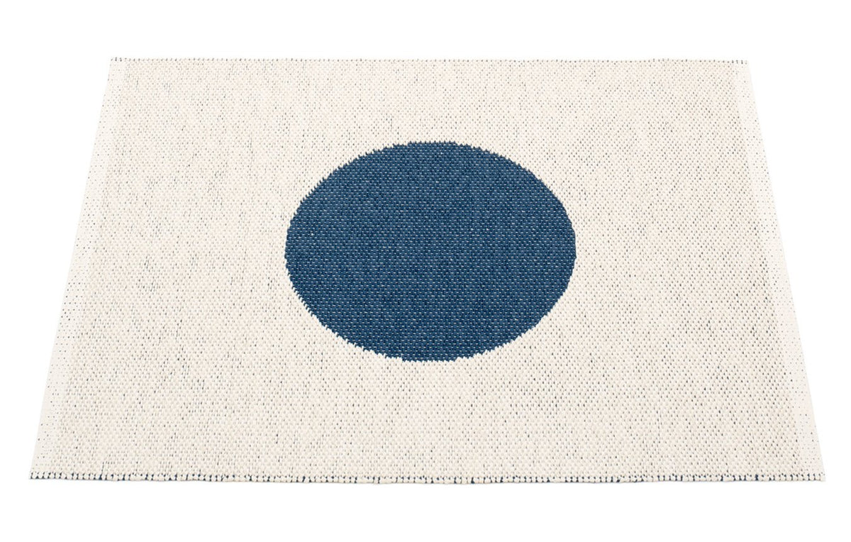 Vera Small One Rug by Pappelina, showing back view of vera small one ocean blue rug.