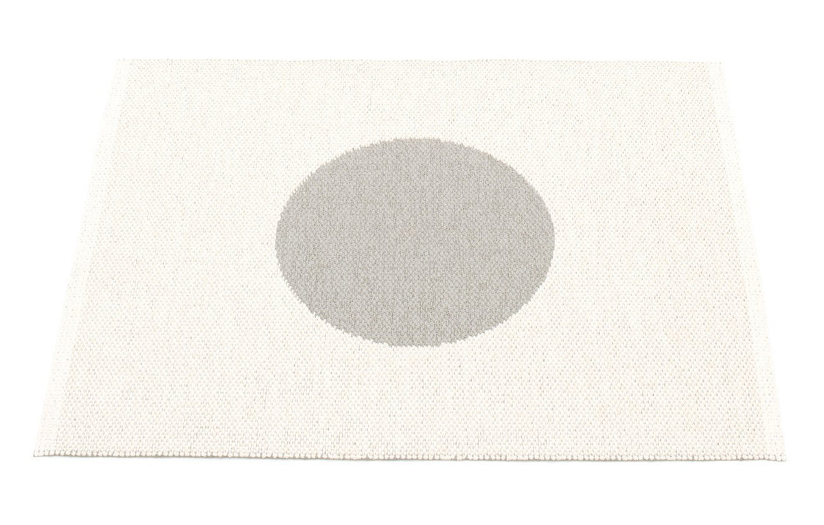 Vera Small One Rug by Pappelina, showing back view of vera small one warm grey & vanilla rug.