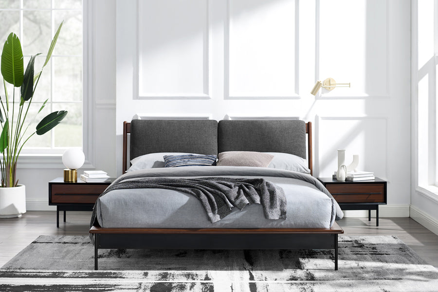Park Avenue Ruby 1 Drawer Nightstand by Greenington, showing park avenue ruby 1 drawer nighstands with bed in live shot.