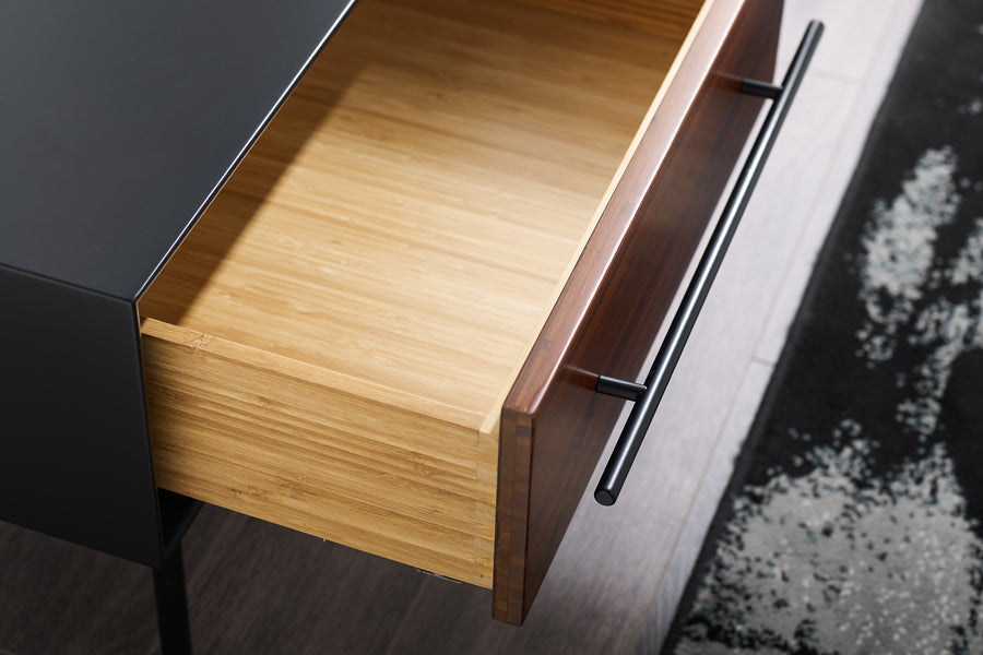 Park Avenue Ruby 1 Drawer Nightstand by Greenington, showing closeup view of park avenue ruby 1 drawer nighstand in live shot.