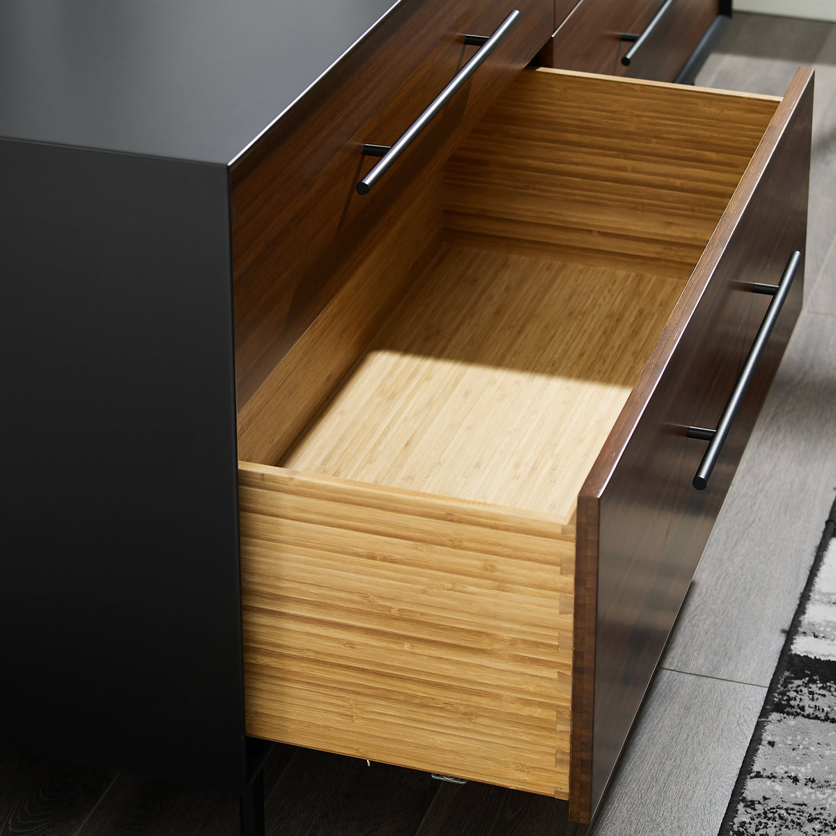 Park Avenue Ruby 4 Drawer Double Dresser by Greenington, showing closeup view of park avenue ruby 4 drawer double dresser in live shot.