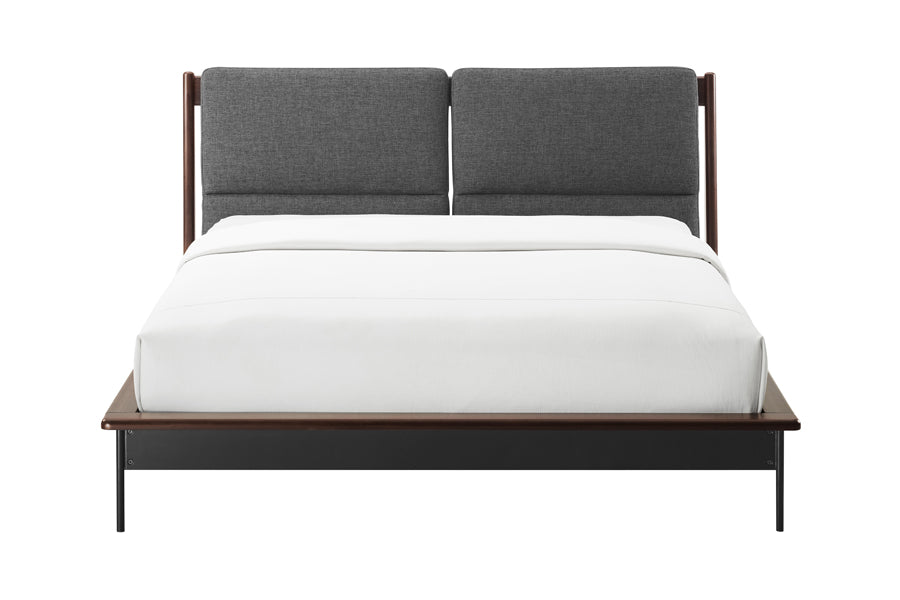 Park Avenue Ruby Platform Bed with Fabric by Greenington, showing front view of park avenue ruby platform bed in ruby wood with fabric & mattress.
