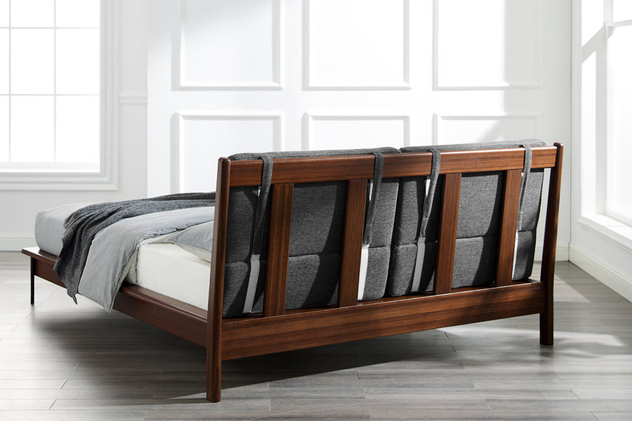 Park Avenue Ruby Platform Bed with Fabric by Greenington, showing closeup view of park avenue ruby platform bed with fabric/mattress in live shot.