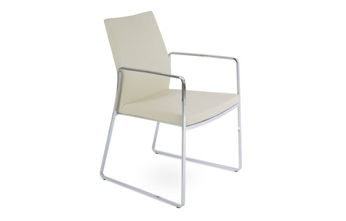 Pasha Slide Dining Arm Chair by SohoConcept - Chrome Finish, Cream PPM.