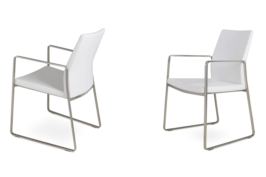 Pasha Arm Sled Dining Chair by SohoConcept, showing two slide dining arm chairs together.