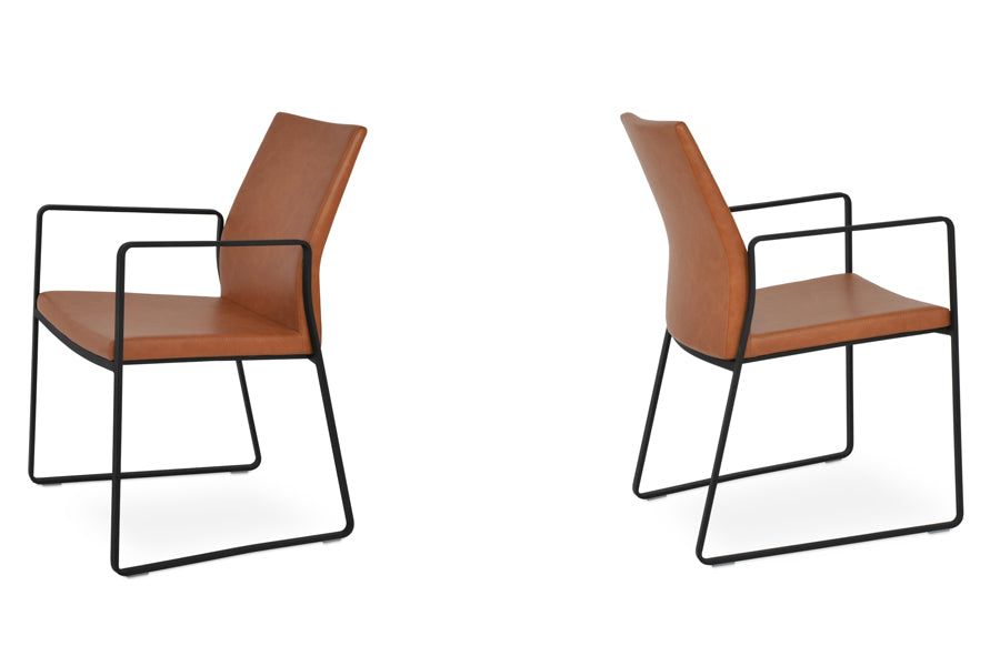 Pasha Arm Sled Dining Chair by SohoConcept, showing two slide dining arm chairs together.