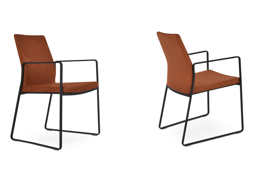Pasha Arm Sled Dining Chair by SohoConcept, showing two slide dining arm chairs together.