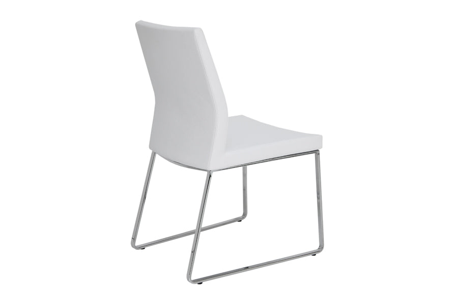 Pasha Sled Dining Chair by SohoConcept, shown in white leatherette.