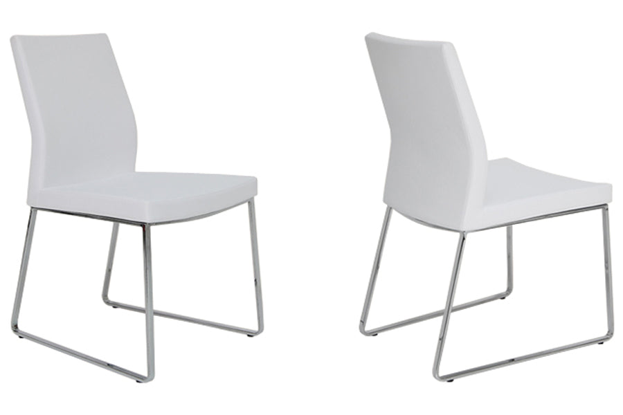 Pasha Sled Dining Chair by SohoConcept, shown in white leatherette.