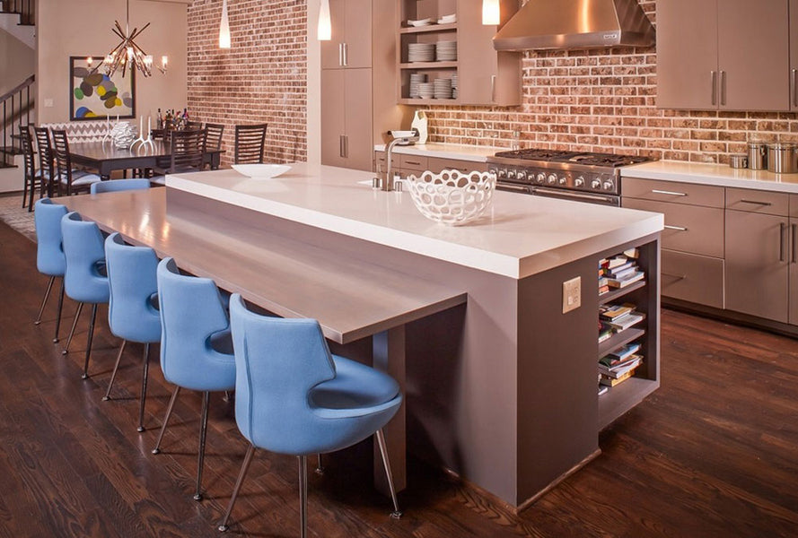 Patara Metal Dining Chair by SohoConcept, showing metal dining chairs with table in live shot.