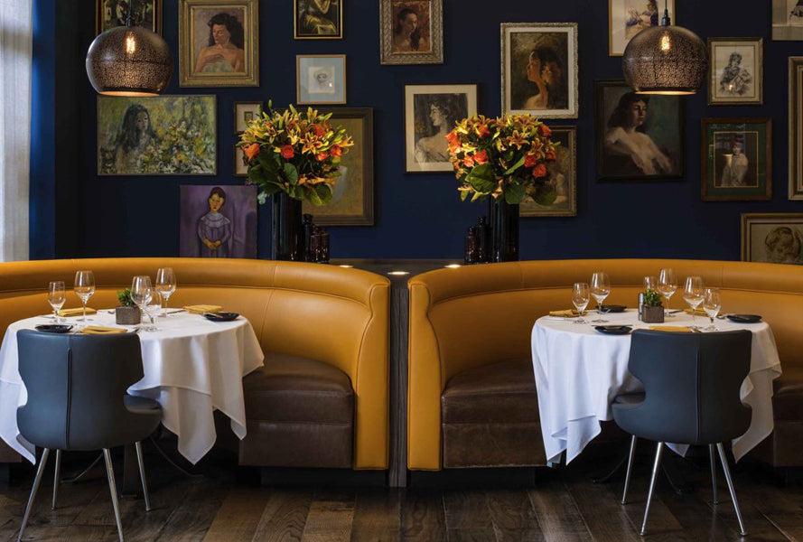 Patara Metal Dining Chair by SohoConcept, showing metal dining chairs with table in live shot.