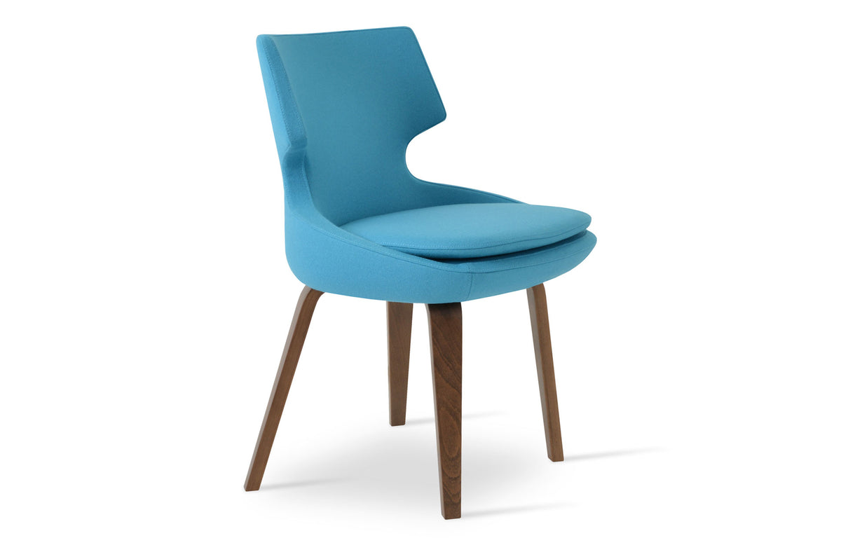 Patara Plywood Dining Chair by SohoConcept - American Walnut Veneer Wood, Camira Era Turquoise Fabric