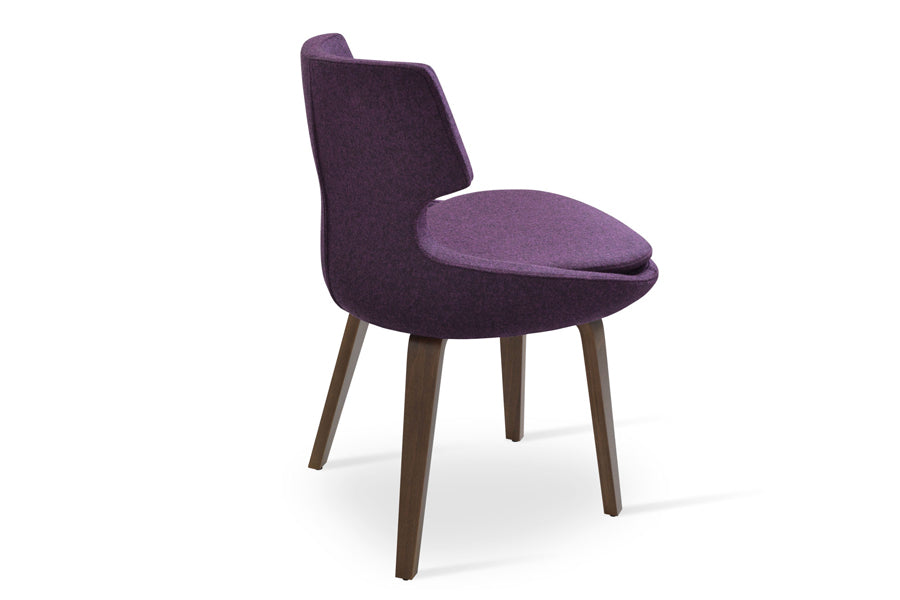 Patara Plywood Dining Chair by SohoConcept, showing back view of patara plywood dining chair in camira blazer deep maroon wool with walnut wood base.