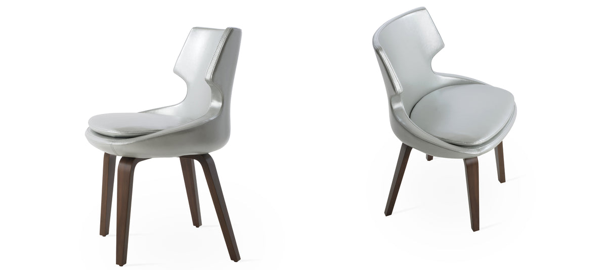 Patara Plywood Dining Chair by SohoConcept, showing two patara plywood dining chairs in silver ppm with walnut wood base.