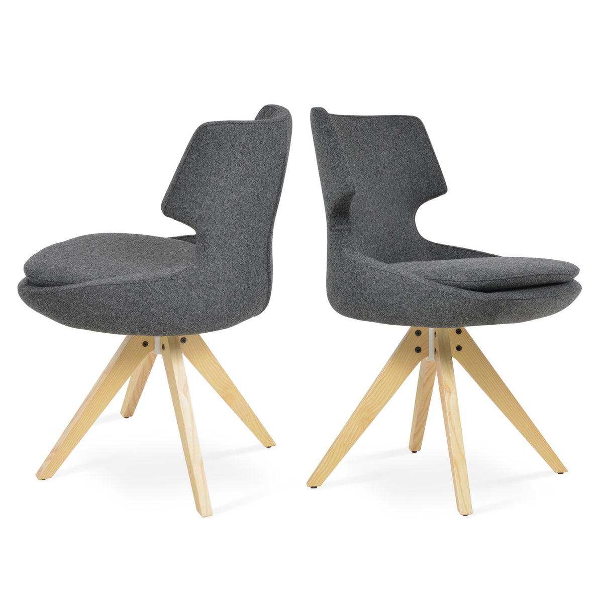 Patara Pyramid Swivel Chair by SohoConcept, showing two pyramid swivel chairs together.