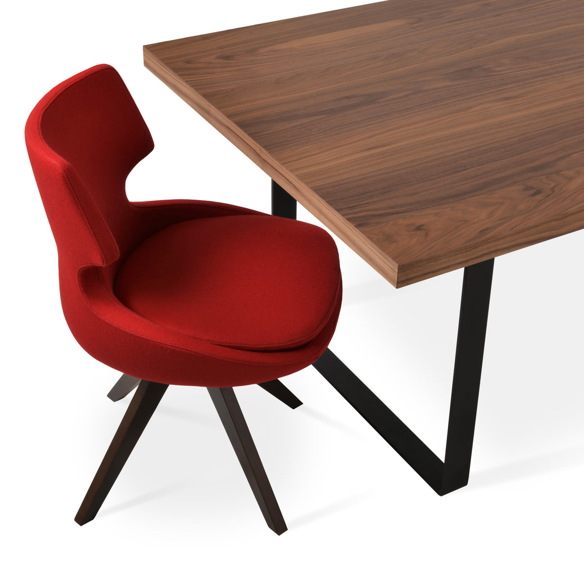Patara Pyramid Swivel Chair by SohoConcept, showing pyramid swivel chair with table.