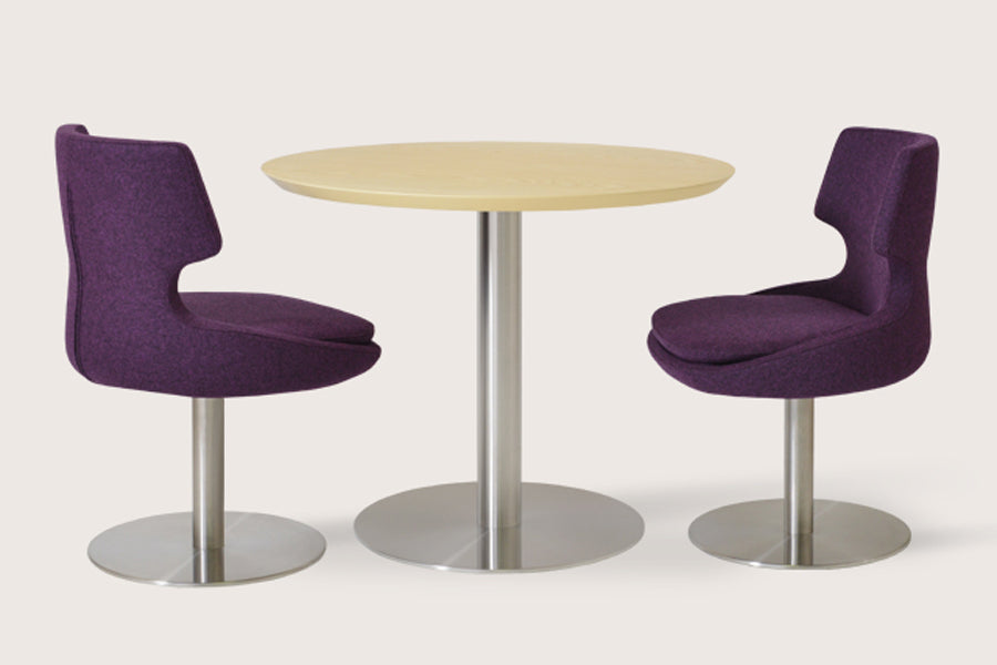 Patara Round Swivel Chair by sohoConcept, shown in deep maroon camira wool.