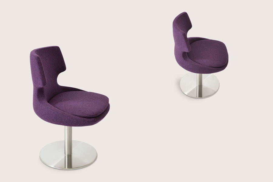 Patara Round Swivel Chair by sohoConcept, shown in deep maroon camira wool with stainless steel.