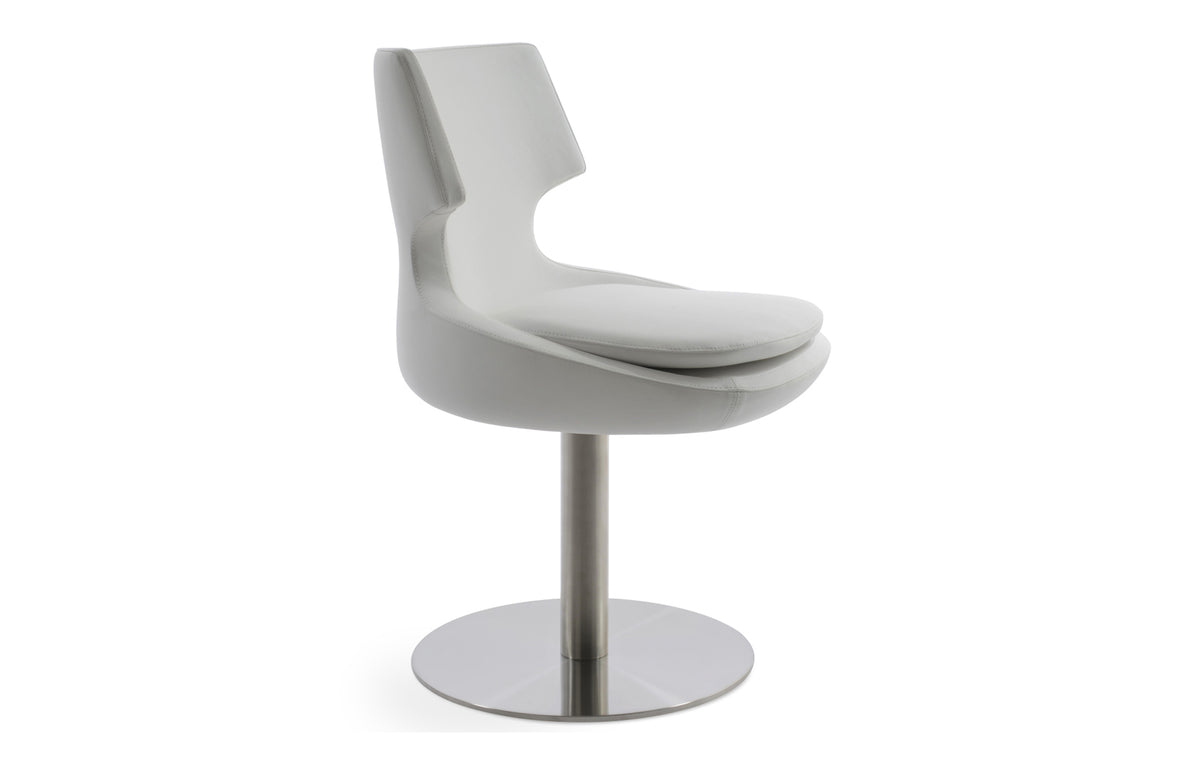 Patara Round Swivel Chair by SohoConcept - Brushed Stainless Steel, White PPM.
