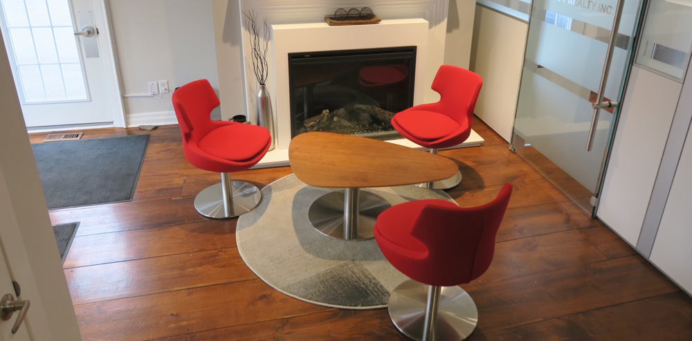 Patara Round Swivel Chair by SohoConcept, showing round swivel chairs in live shot.