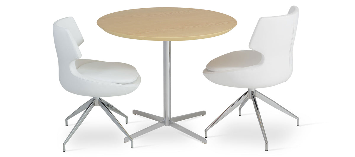 Patara Spider Chair by sohoConcept, showing two chirs in white leatherette with spider and diana natural ash.
