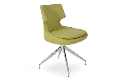 Patara Spider Chair by SohoConcept - Polished Aluminum, Green Leatherette.
