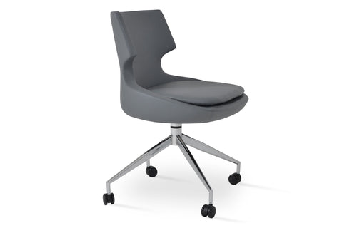 Patara Spider Chair with Caster by SohoConcept - Polished Aluminum, Grey Leatherette.