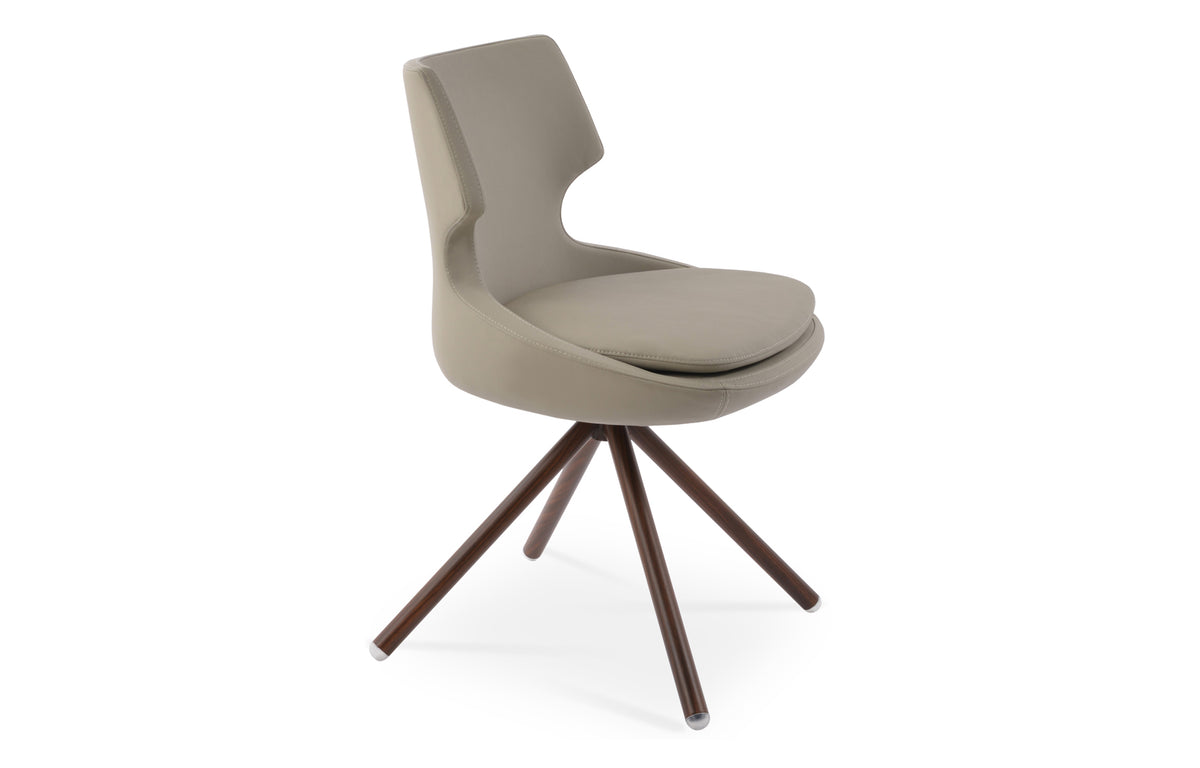 Patara Stick Swivel Dining Chair by SohoConcept - Walnut Veneer Steel Tube, Bone PPM.