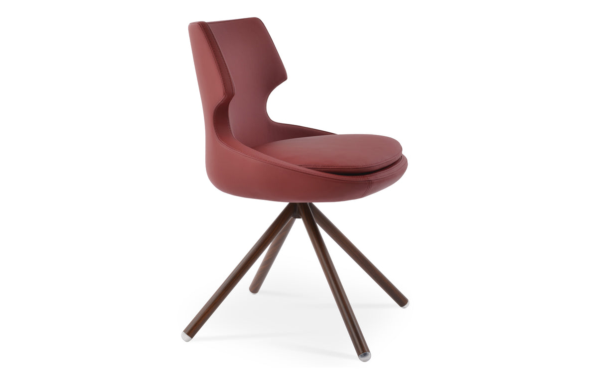 Patara Stick Swivel Dining Chair by SohoConcept - Walnut Veneer Steel Tube, Dark Red PPM.