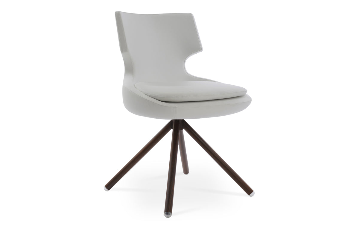 Patara Stick Swivel Dining Chair by SohoConcept - Walnut Veneer Steel Tube, White PPM.