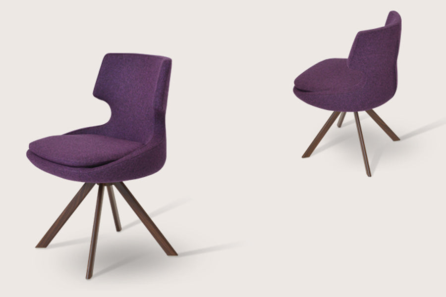 Patara Sword Dining Chair by sohoConcept, shown in deep maroon camira wool.