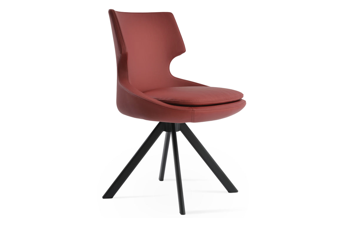 Patara Sword Swivel Dining Chair by SohoConcept - Black Painted Steel Tube, Dark Red PPM