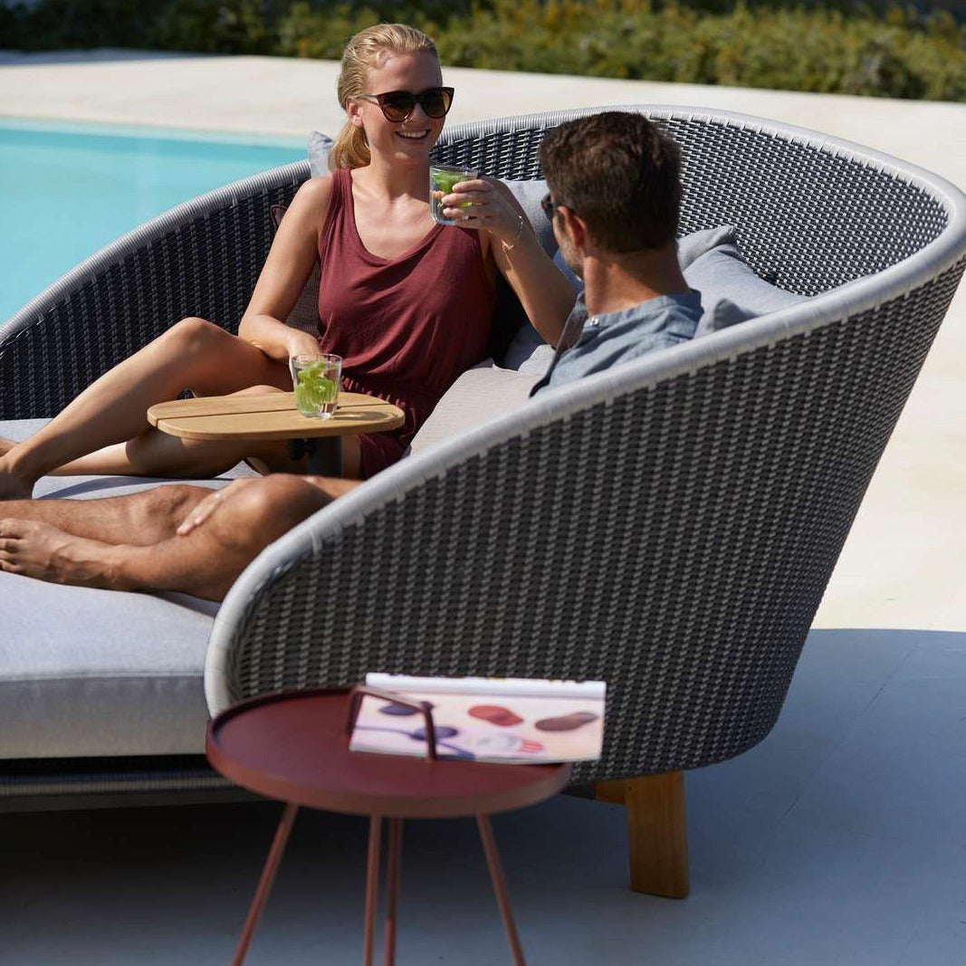 Peacock Daybed by Cane-Line, showing closeup view of peacock daybed in live shot.