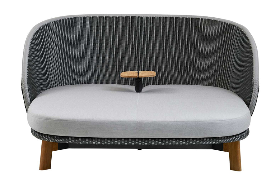 Peacock Daybed by Cane-Line, showing front view of peacock daybed in grey/light grey weave.