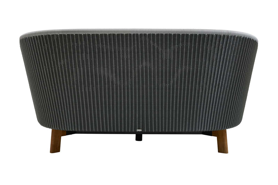 Peacock Daybed by Cane-Line, showing back view of peacock daybed in grey/light grey weave.
