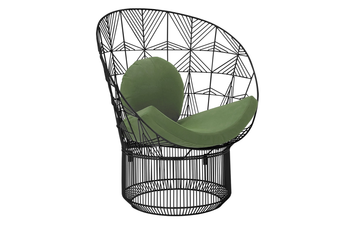 Peacock Lounge Chair by Bend - Black Metal Frame, Palm Sunbrella Seat/Pillow Pads.