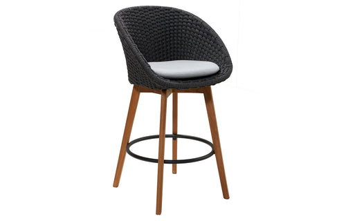 Peacock Outdoor Bar Chair with Teak Legs by Cane-Line - Light Grey Natte Cushion.