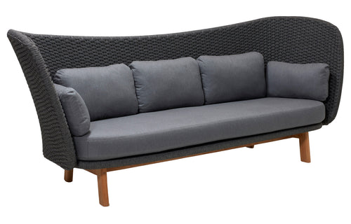 Peacock Wing 3 Seater Sofa with Teak Legs by Cane-Line - Dark Grey Soft Rope/Grey Natte Cushions.