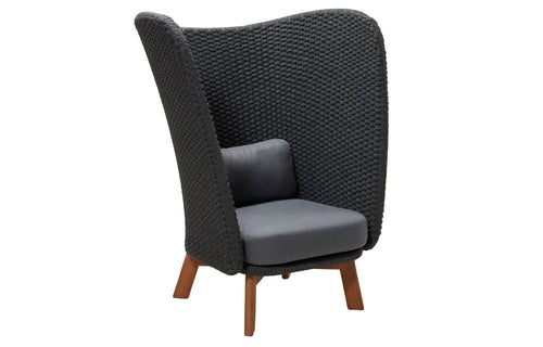 Peacock Wing Highback Chair with Teak Legs by Cane-Line - Teak/Dark Grey Soft Rope.