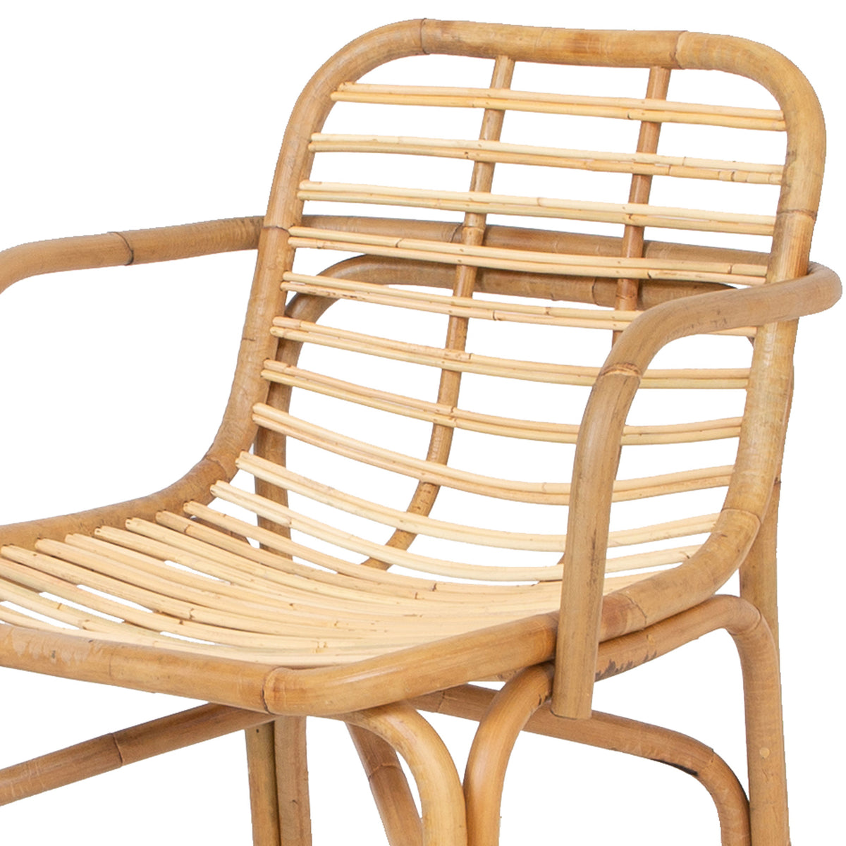 Peak Rattan Dining Armchair by Cane-Line, showing closeup view of peak rattan dining armchair in natural rattan.