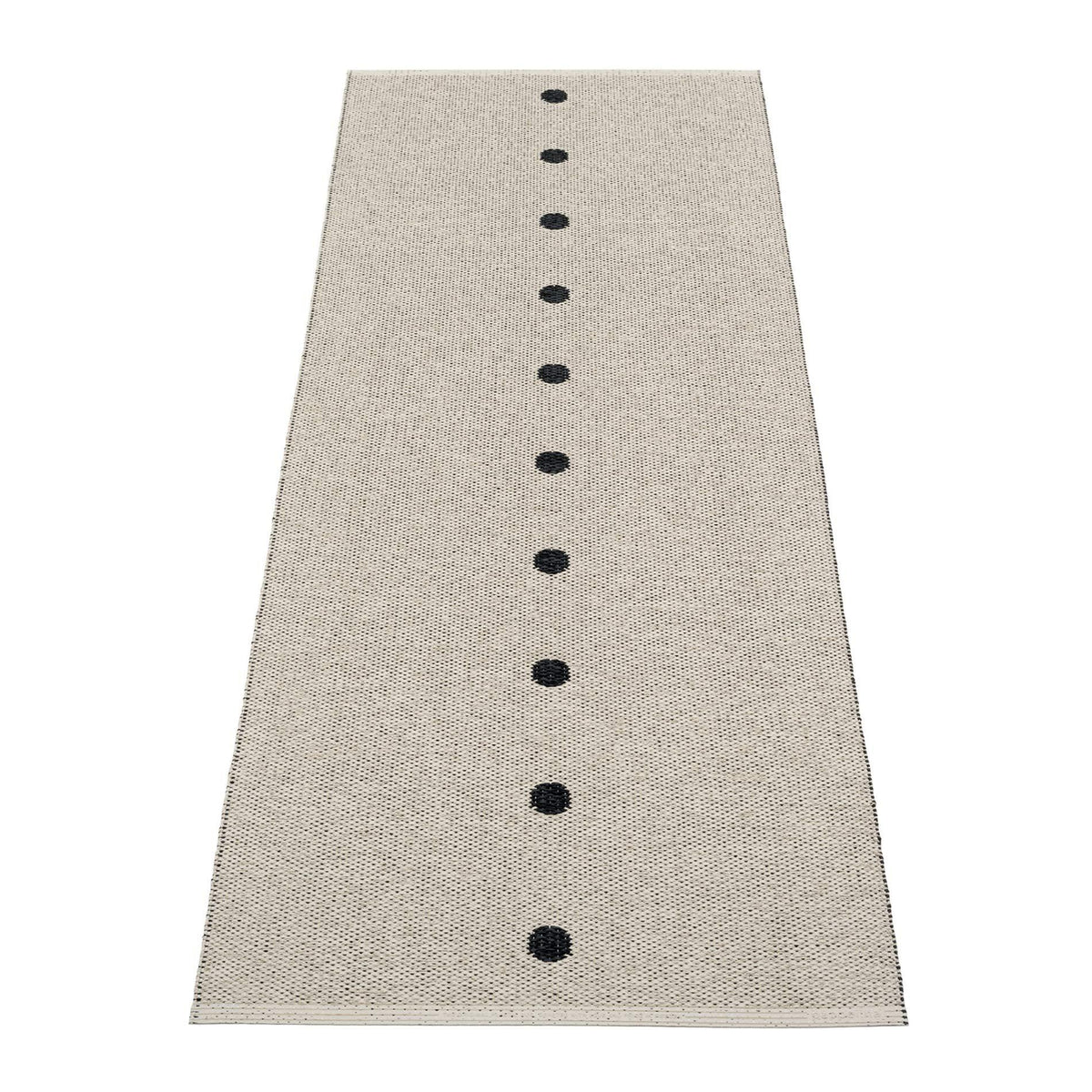 Peg Black & Linen Runner Rug by Pappelina, showing back view of peg black & linen runner rug.