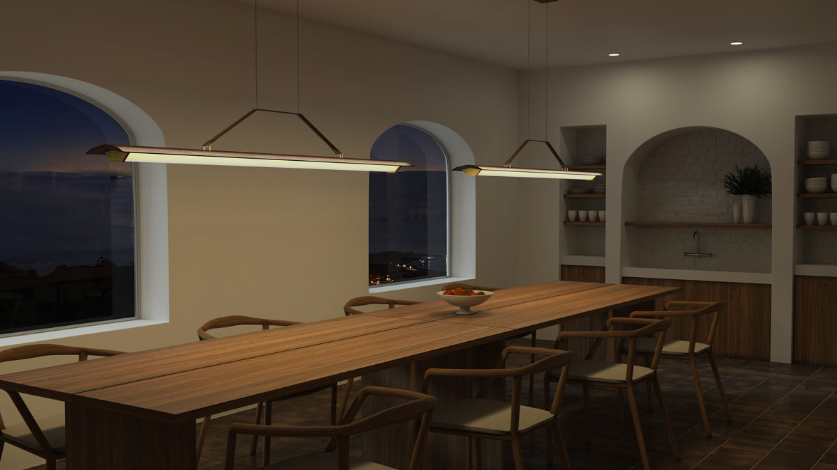 Penna 64" LED Pendant by Cerno, showing of penna 64" led pendants in live shot.