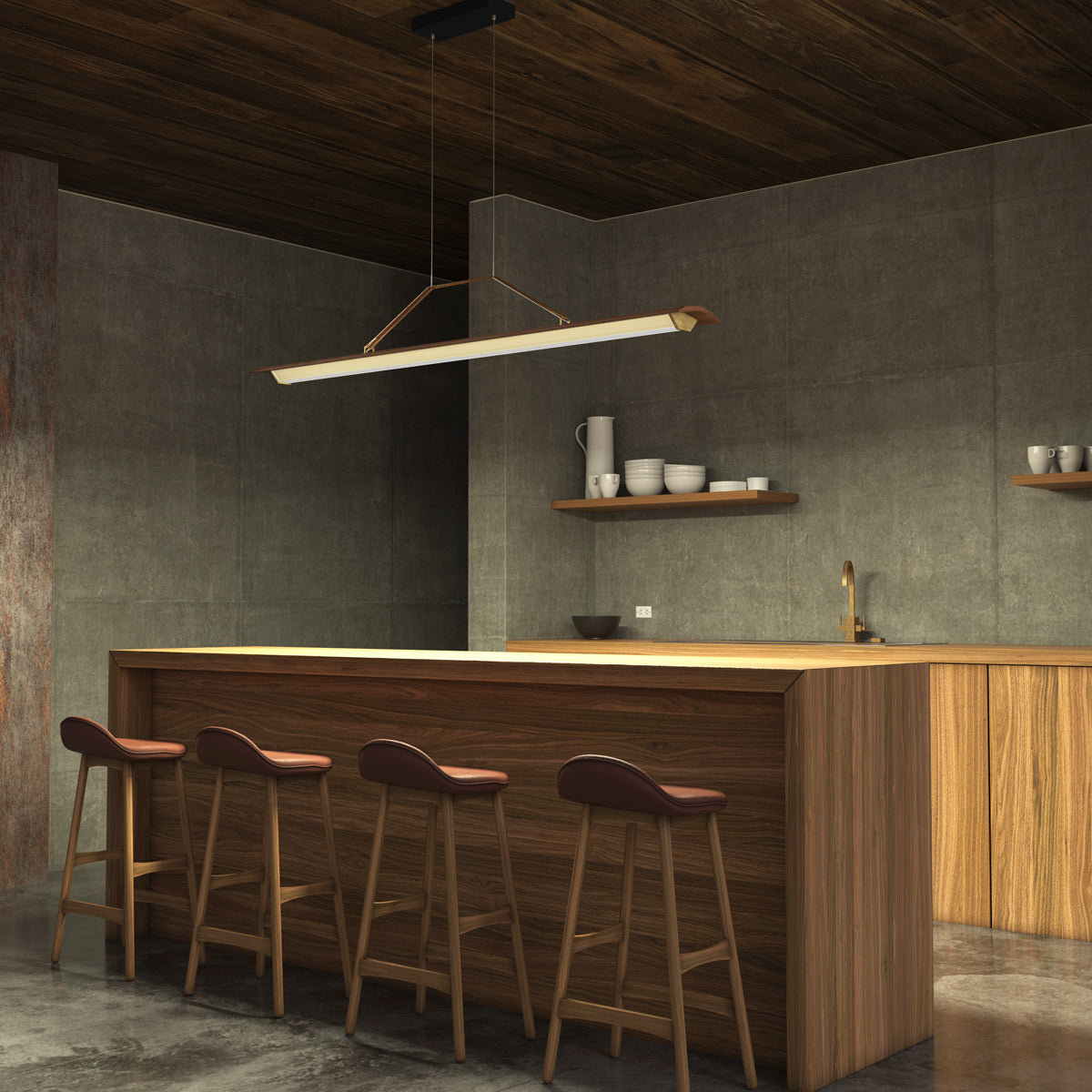 Penna 64" LED Pendant by Cerno, showing of penna 64" led pendant in live shot.