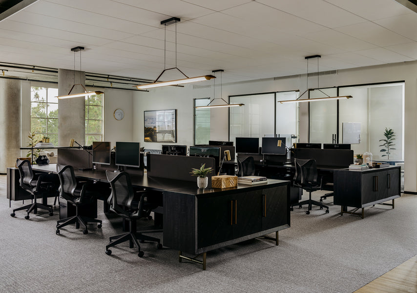 Penna 64" LED Pendant by Cerno, showing of penna 64" led pendants in live shot.