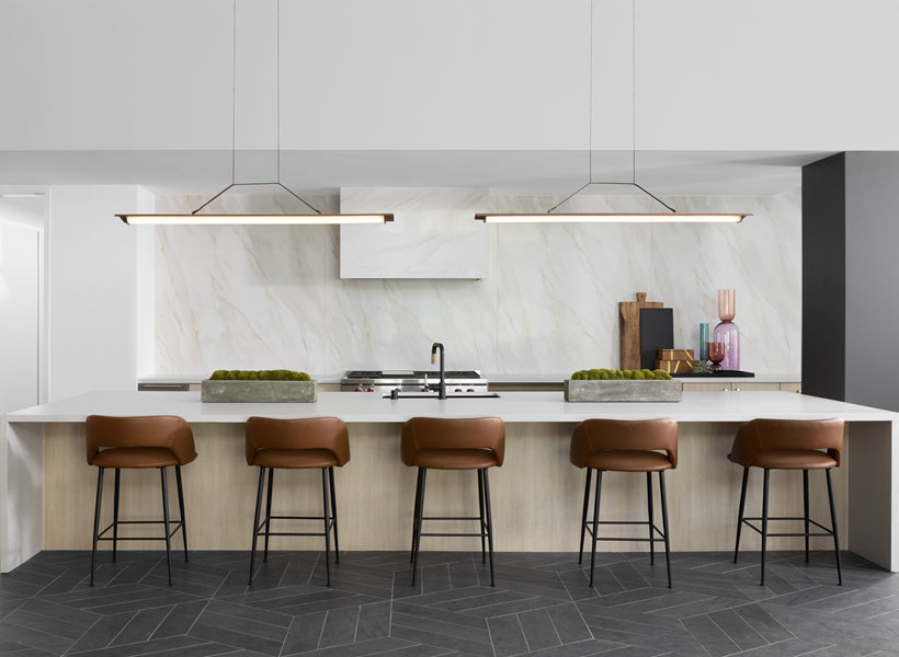 Penna 64" LED Pendant by Cerno, showing of penna 64" led pendants in live shot.
