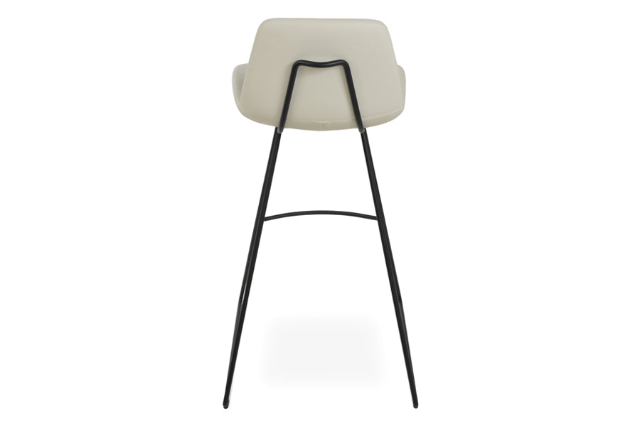 Pera HB Wire Bar Stool by SohoConcept, showing back view of pera hb wire stool in cream ppm with black powder coated steel base.