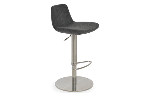 Pera Piston Stool by SohoConcept - Half Footrest Polished Stainless Steel Round Base, Camira Blazer Dark Grey Wool.